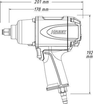 Cheie pneumatica HAZET HZ9012SPC, antrenor patrat 1/2 inch, presiune de actionare 6.3 bar, turatie pana la 7000 rpm, cuplu maxim 750 Nm