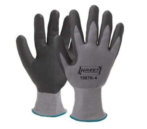 Manusi de protectie HAZET HZ1987N-4, latex si poliester, antialunecare, negru/gri
