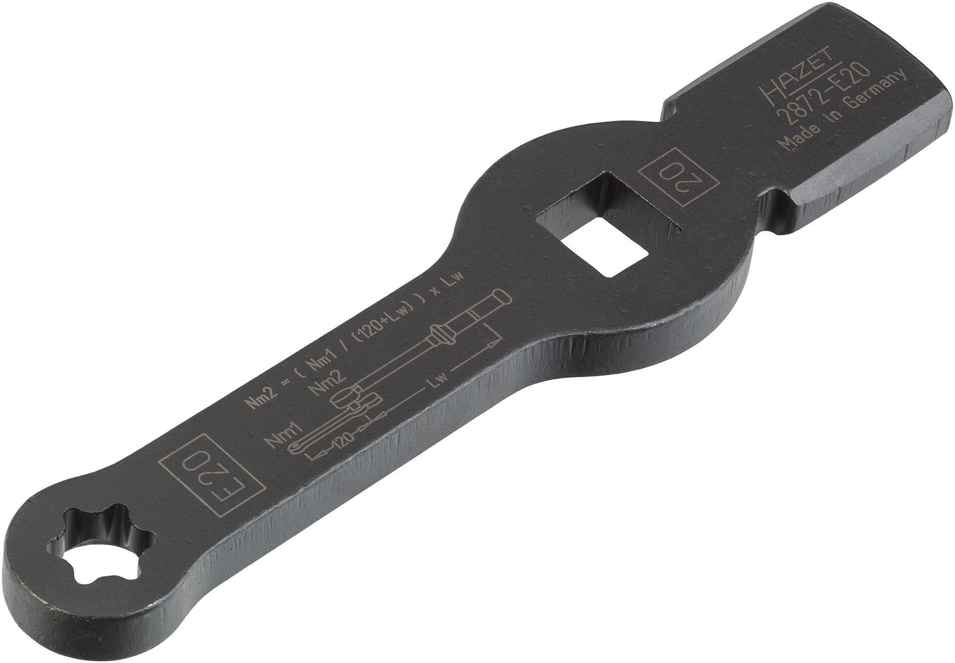Cheie inelara de impact HAZET HZ2872-E20, lungime 216 mm, profil torx, deschidere cheie E20, CV