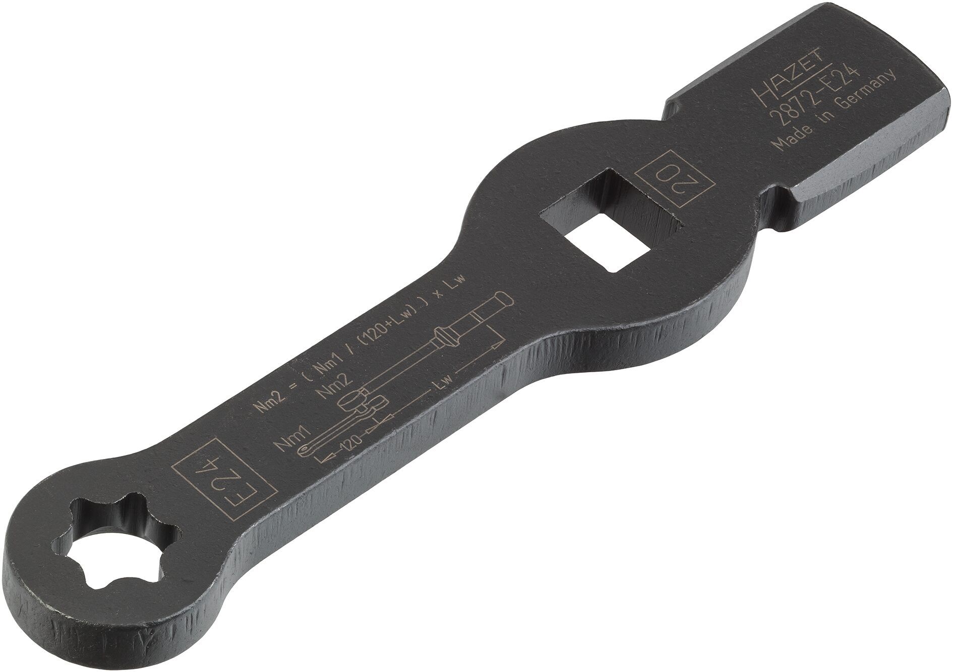 Cheie inelara de impact HAZET HZ2872-E24, lungime 219 mm, profil torx, deschidere cheie E24, CV