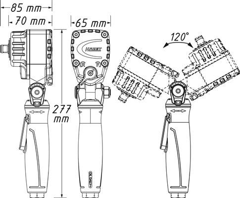 Masina pneumatica de insurubat, cu percutie, HAZET HZ9012ATT, antrenor patrat 1/2 inch, cuplu maxim strangere 500 Nm, presiune de actionare 6.3 bar