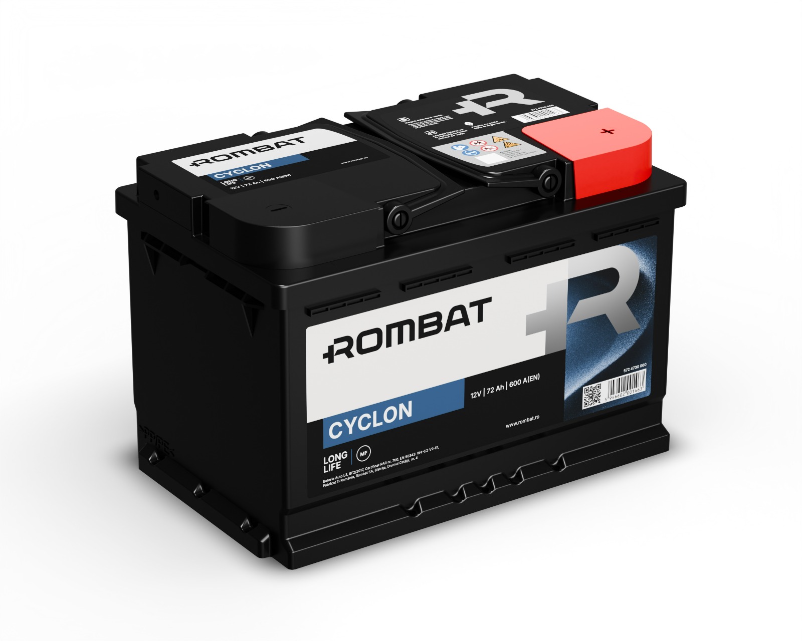 Baterie auto ROMBAT CYCLON 5724730060, tensiune 12 V, amperaj 72 Ah, curent pornire 600 A