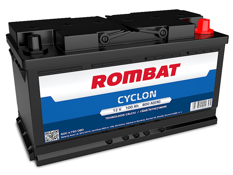 Baterie auto ROMBAT CYCLON 6004750080, tensiune 12 V, amperaj 100 Ah, curent pornire 800 A