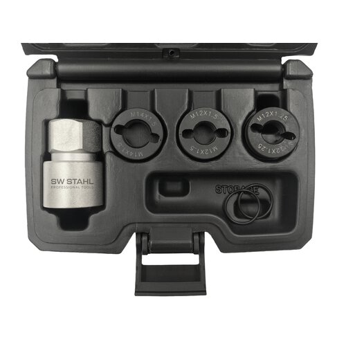 Kit pentru reparatii filete SW-Stahl SW02371L, pentru filete exterioare M12 x 1.25, M12 x 1.50, M14 x 1.50, cutie depozitare si transport