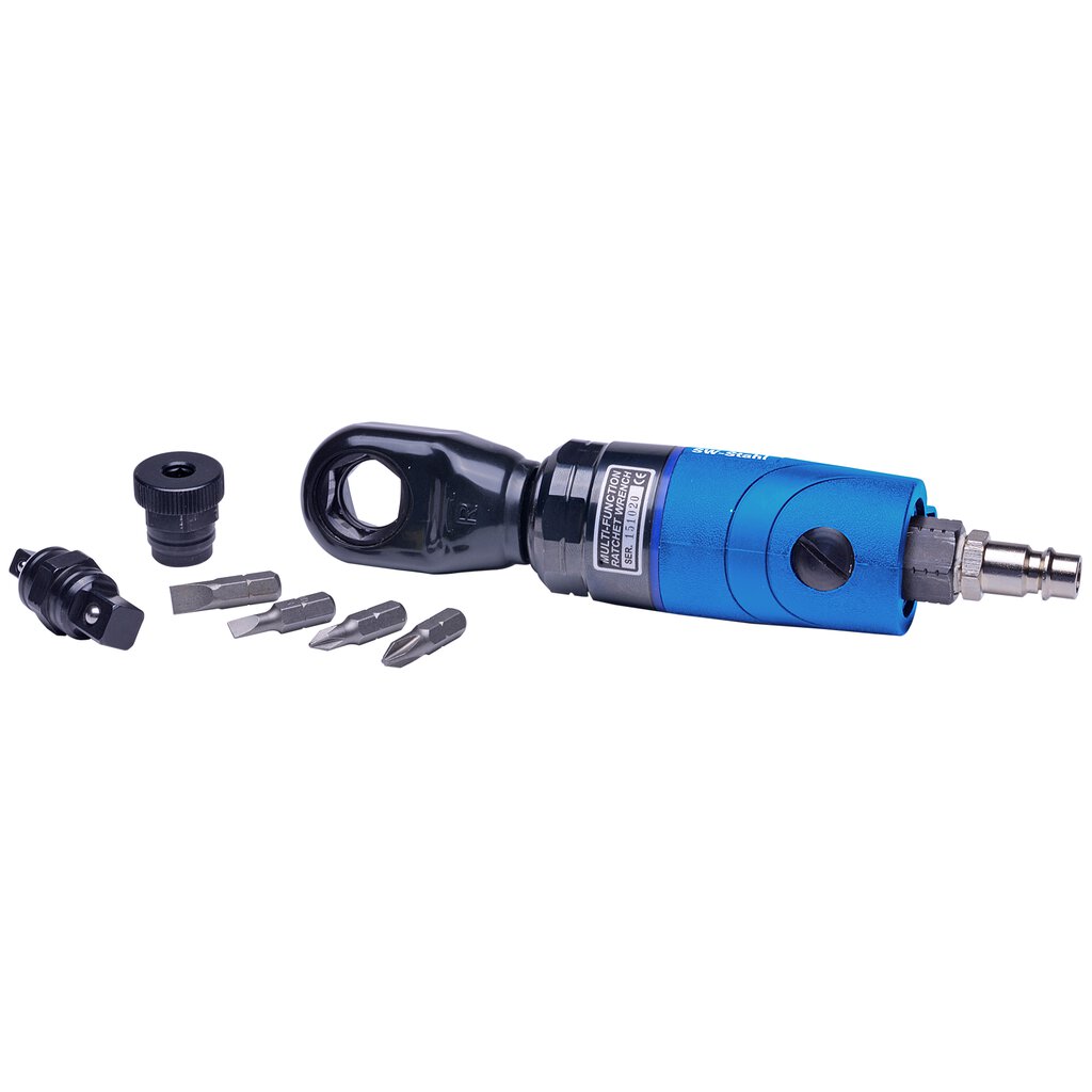 Cheie pneumatica, cu clichet, SW-Stahl SWS3291, antrenor 1/4 inch, 3/8 inch, lungime 155 mm, profil cap drept si cruce