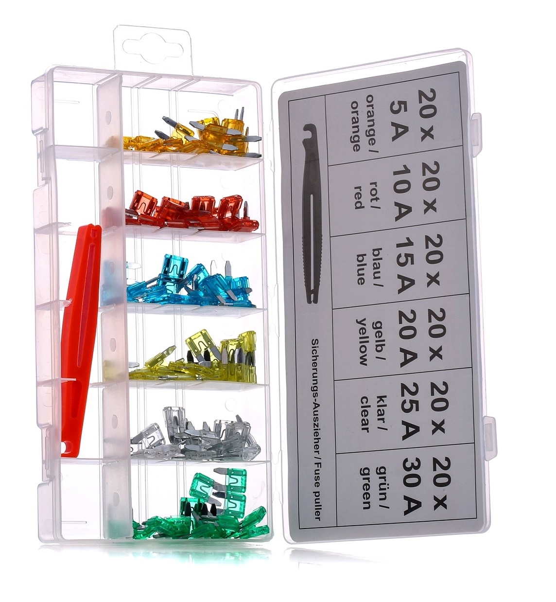 Set 120 sigurante fuzibile SW-Stahl SWS8115, 20x5A, 20X10A, 20X15A, 20X20A, 20X25A, 20X30A, cutie plastic
