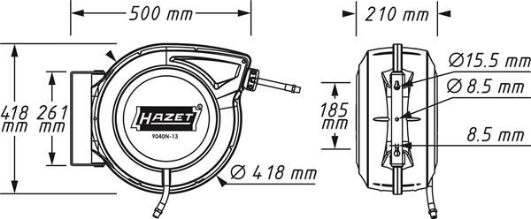 Tambur furtun HAZET HZ9040N-13, lungime furtun 15 metri, diametru furtun 13 mm, presiune maxima 20 bar, montare pe perete