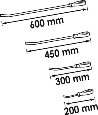Set 4 leviere VIGOR V1301, maner rezistent la impact, lungime 600 mm, 450 mm, 300 mm, 200 mm