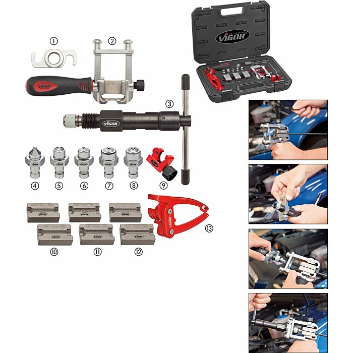 Kit 13 piese pentru bordurat conducte frana si hidraulice VIGOR V1728, cutie plastic