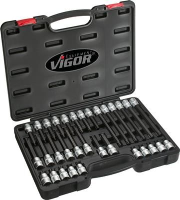 Set 32 chei imbus VIGOR V1917, antrenor patrat 1/2 inch, profil torx interior, deschidere chei T20 - T70, cutie plastic