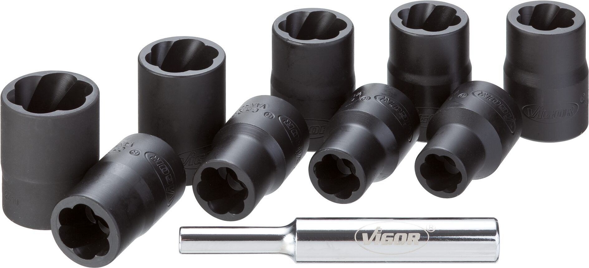 Set 10 chei tubulare pentru extractie suruburi VIGOR V2404, antrenor 1/2 inch, cutie plastic