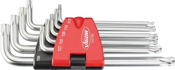 Set 9 chei imbus VIGOR V4708, profil torx, deschidere chei T10, T15, T20, T25, T27, T30, T40, T45, T50