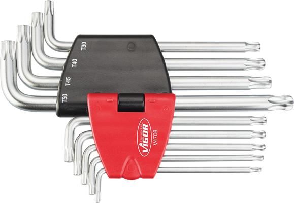 Set 9 chei imbus VIGOR V4708, profil torx, deschidere chei T10, T15, T20, T25, T27, T30, T40, T45, T50