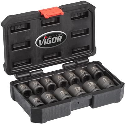Set capete chei tubulare impact VIGOR V5550S, deschidere chei 10-24 mm, antrenor patrat 1/2 inch