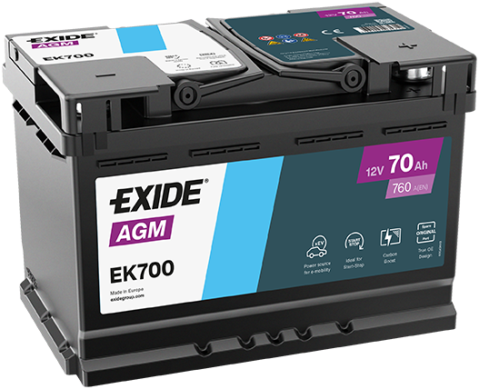 Baterie auto EXIDE AGM EK700,  12 V, 70 Ah, 760 A, 278x175x190 mm