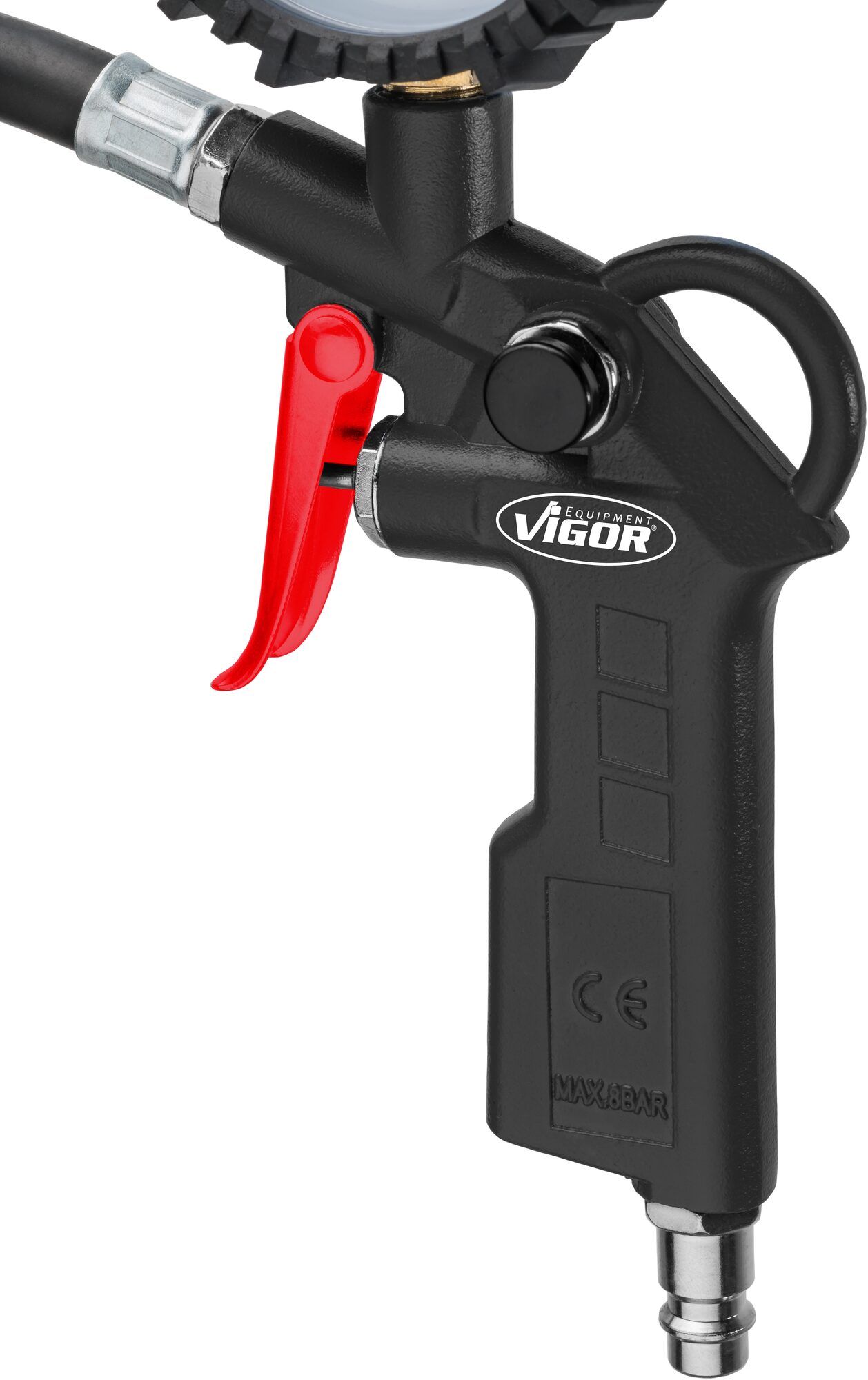 Pistol pneumatic pentru umflat roti VIGOR V6905, cu manometru, presiune actionare 6.3 bar, diametru furtun 10 mm, cupla aer 1/4 inch