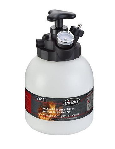 Dispozitiv pentru umplere si aerisire lichid de frana VIGOR V4411, volum recipient 3 litri, pompa manuala, cu manometru