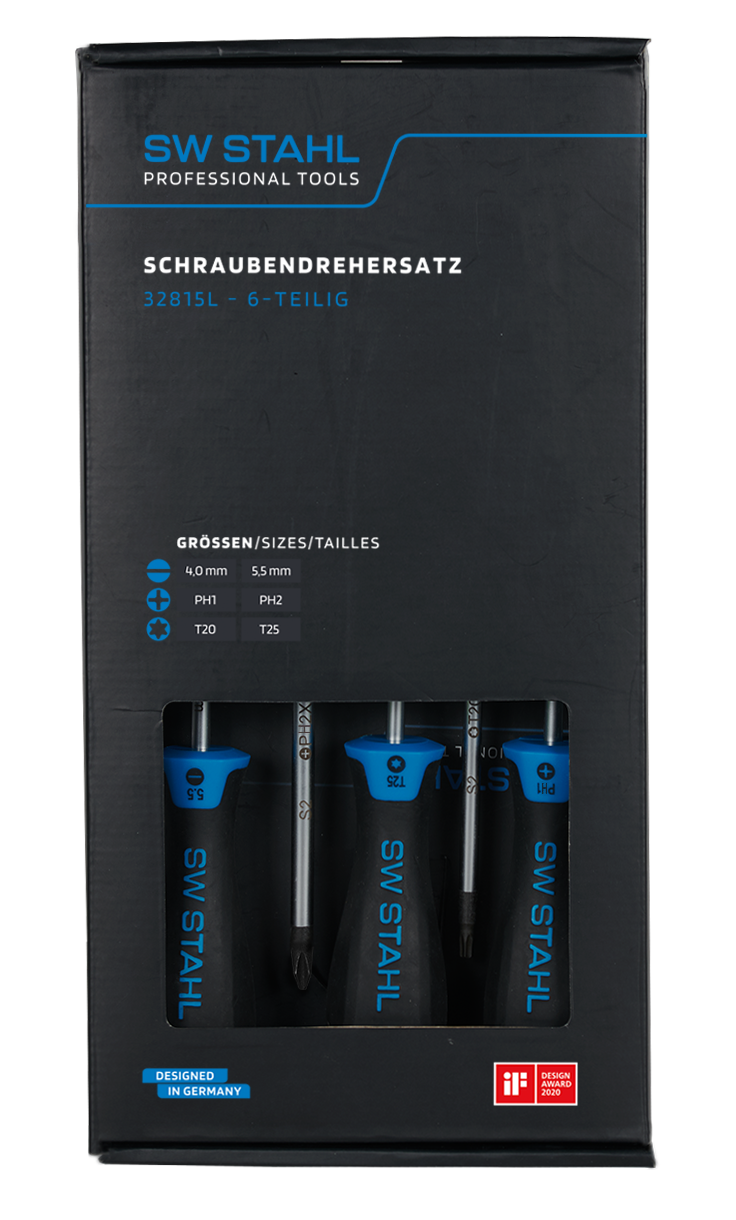 Set 6 surubelnite SW-Stahl SW32815L, profil drept, cruce, torx, dimensiuni 4.0 mm, 5.5 mm, PH1, PH2, T20, T25