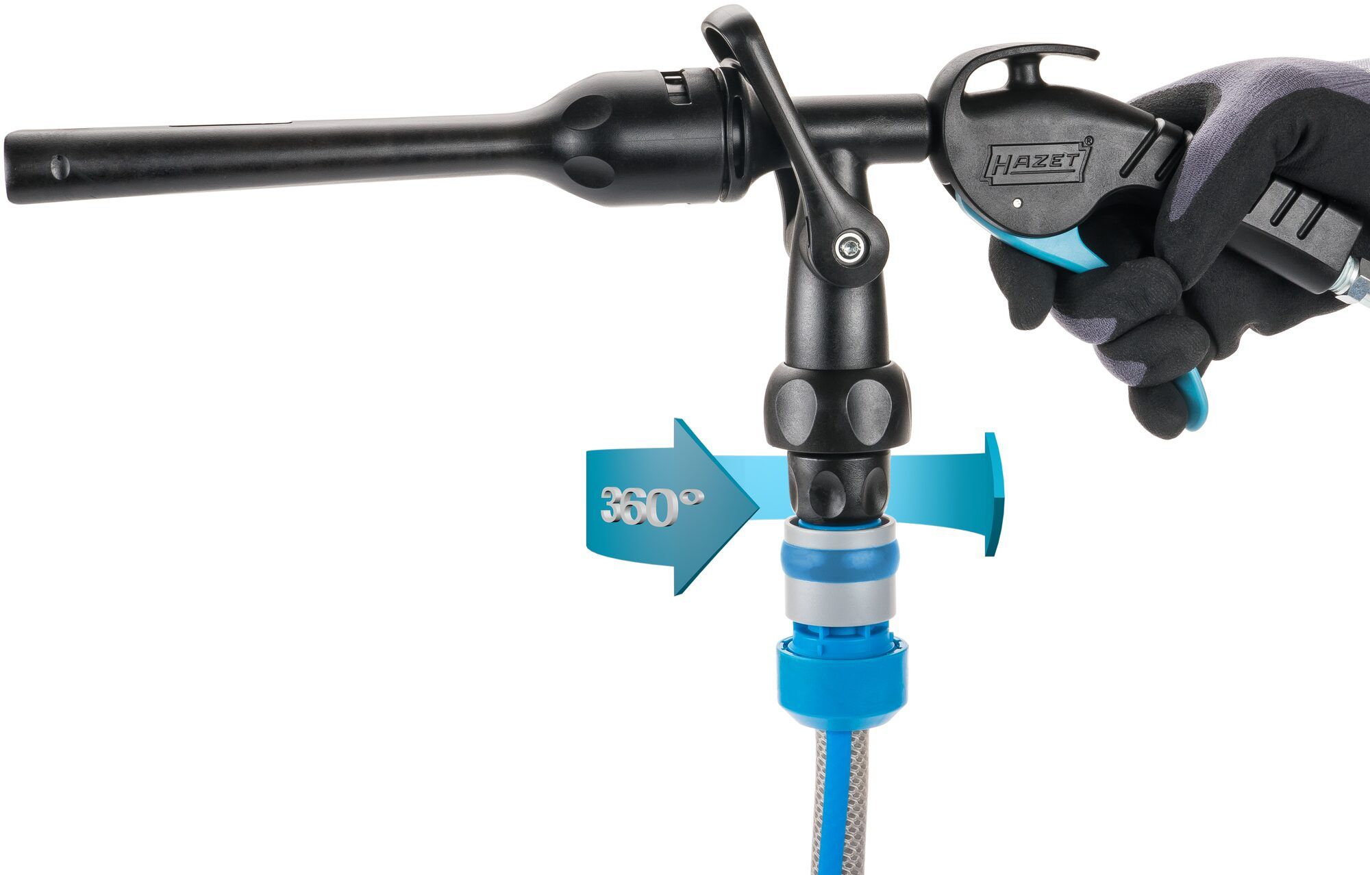Pistol de spalare auto HAZET HZ9048P-2/3, cupla apa 1/2 inch pivotanta, debit apa 200 l/min, actionare cu aer comprimat 6-10 bar