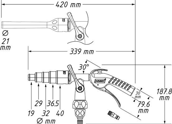 Pistol de spalare auto HAZET HZ9048P-2/3, cupla apa 1/2 inch pivotanta, debit apa 200 l/min, actionare cu aer comprimat 6-10 bar