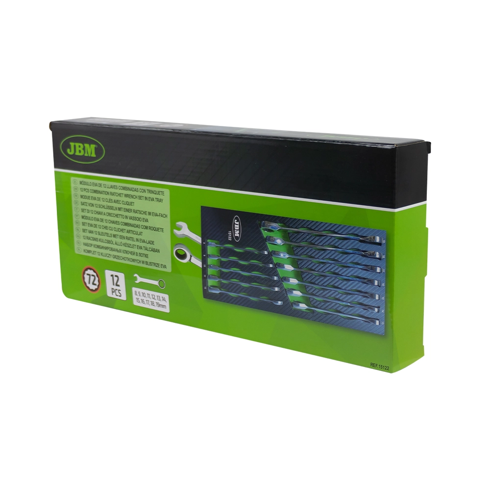 Set 12 chei combinate cu clichet JBM 15122, tava EVA carbon, deschidere chei 8-19 mm