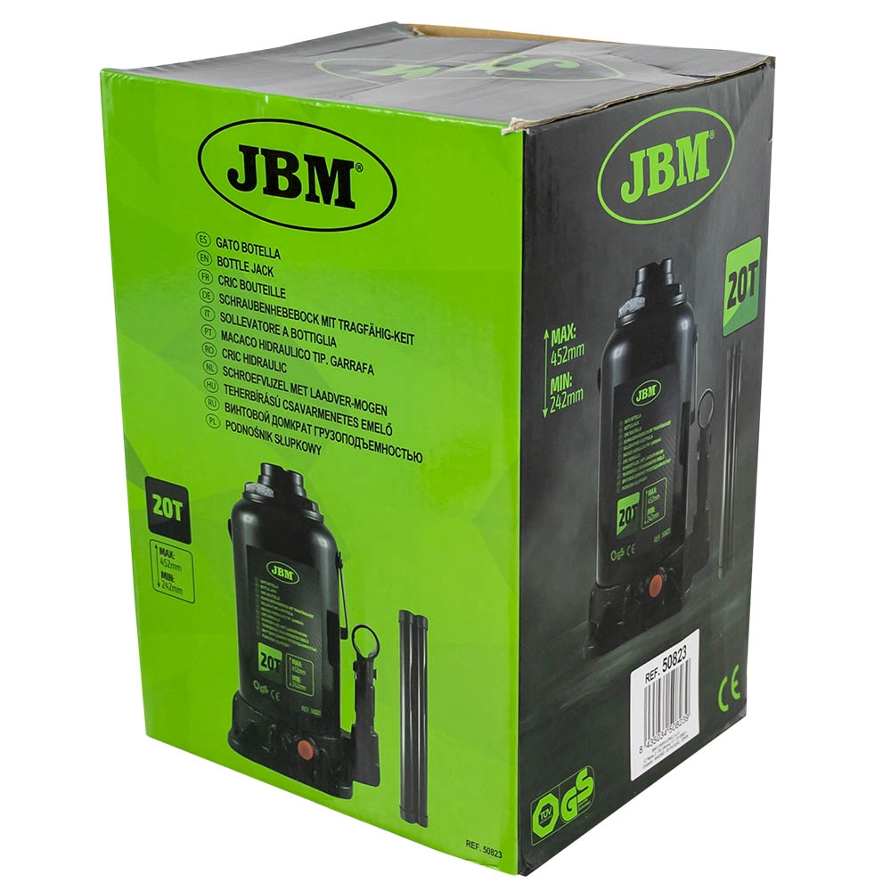 Cric hidraulic JBM 50823, capacitate ridicare 20 tone, inaltime ridicare 242 - 452 mm, negru