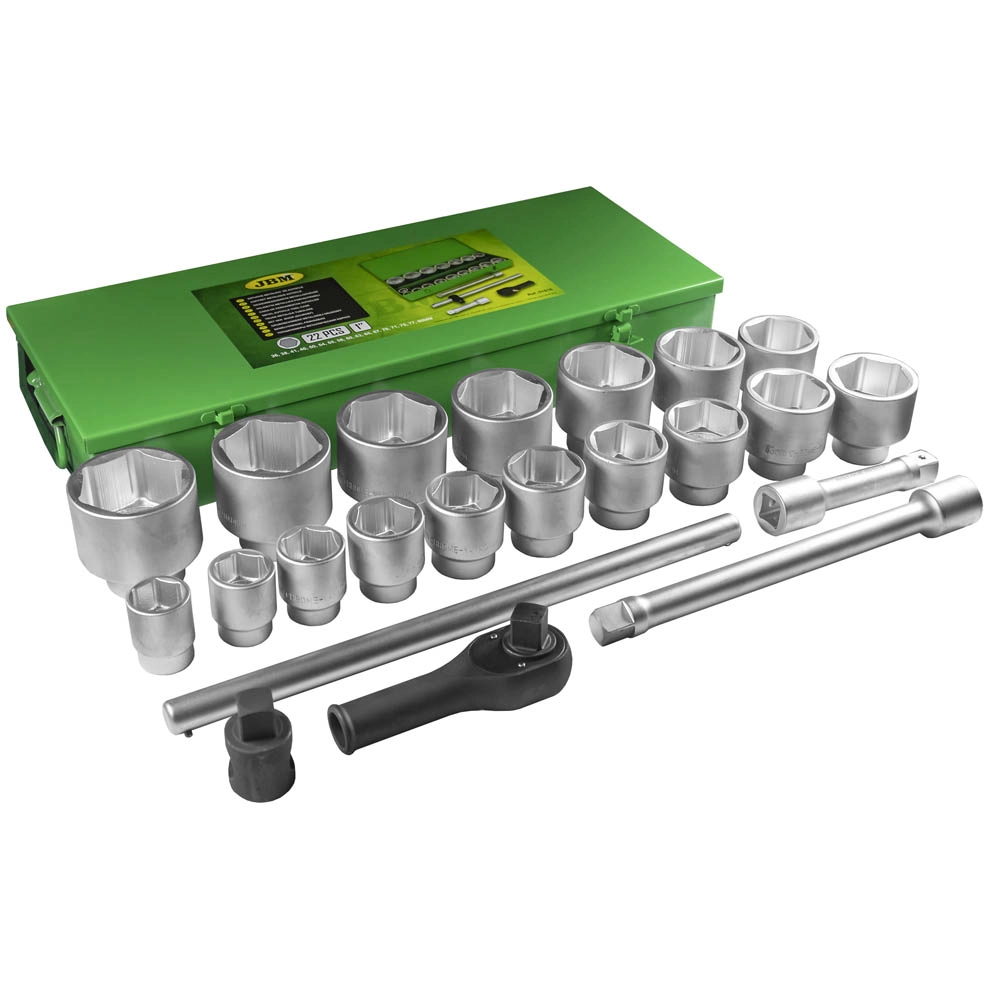 Trusa 22 chei tubulare JBM 51616, profil hexagonal, deschidere chei 36 - 80 mm, cheie clichet 1 inch, lungime 650 mm, adaptor forta, prelungitoare