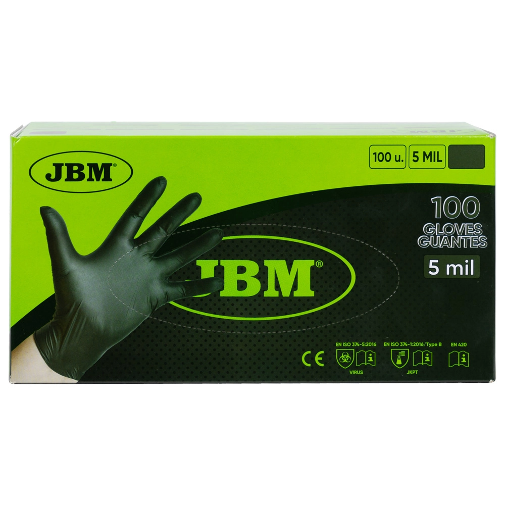 Set 100 manusi negre de unica folosinta JBM 52681, nitril, marime M