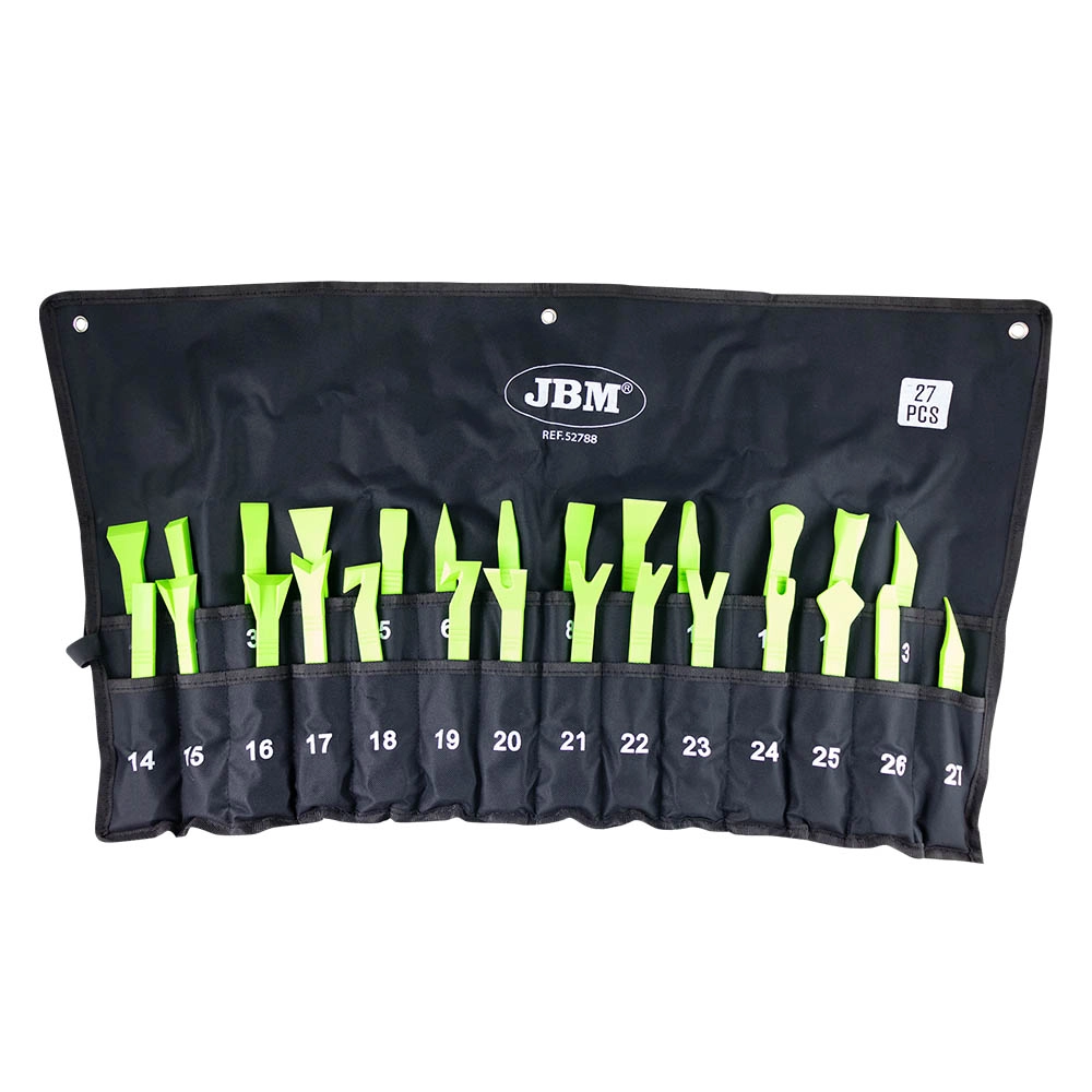 Set 27 de scule JBM 52788, plastic, pentru demontare elemente interioare si exterioare auto, husa nylon