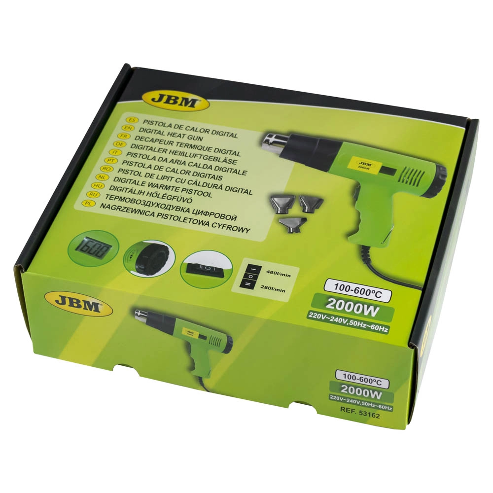 Suflanta cu aer cald JBM 53162, afisaj digital, putere 2000 W, temperatura 100 - 600 Celsius, debit aer 280 - 480 l/min