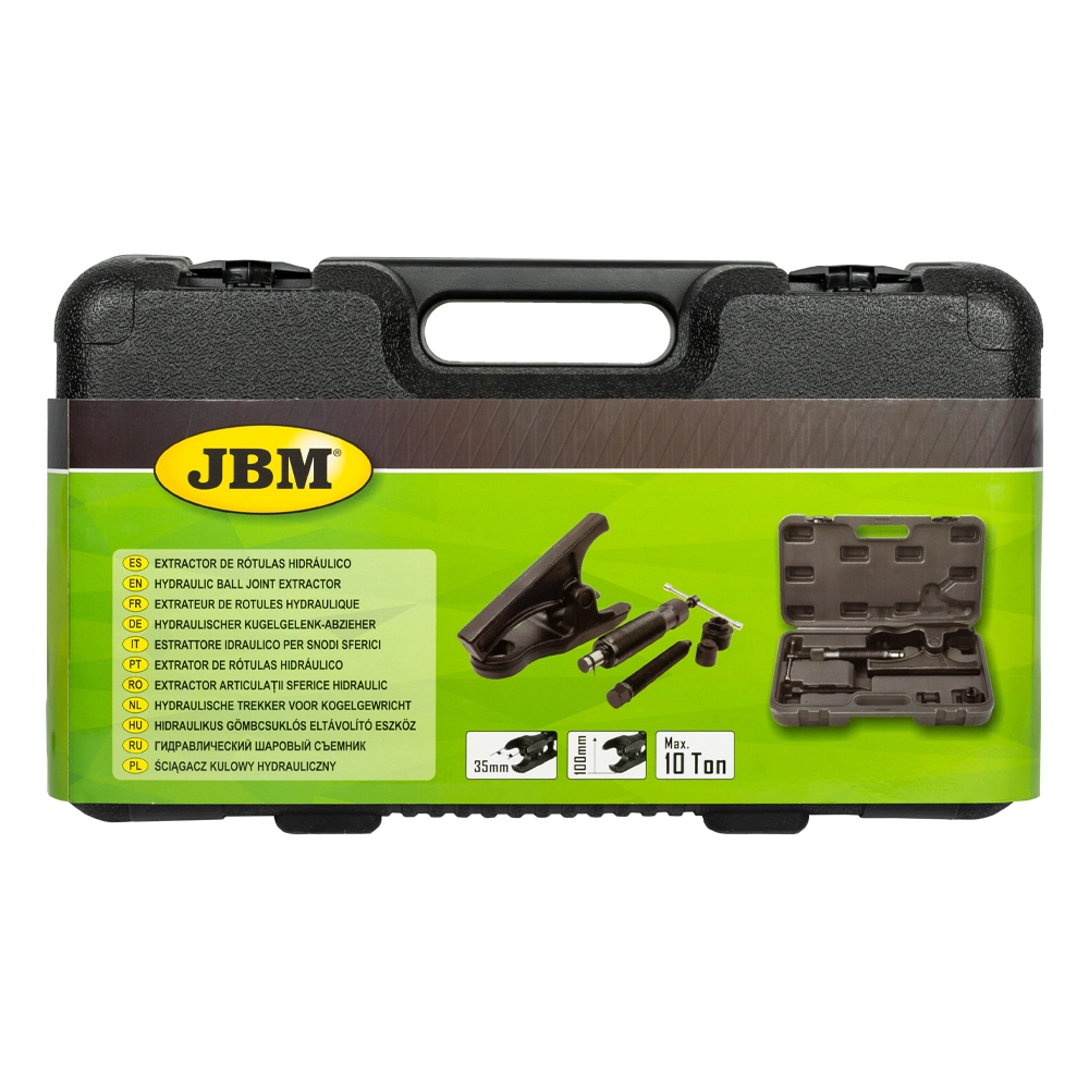 Extractor hidraulic pentru articulatii sferice JBM 53384, capacitate maxima 10 tone, deschidere 100 mm, cutie depozitare si transport