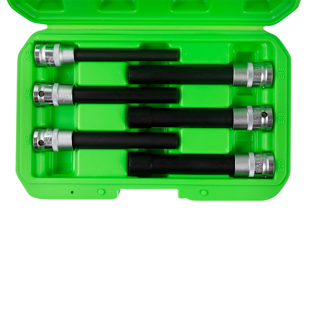 Set 6 capete chei extra lungi JBM 53915, profil torx, deschidere chei E10-E20, lungime 140 mm, antrenor patrat 1/2 inch, otel crom vanadiu