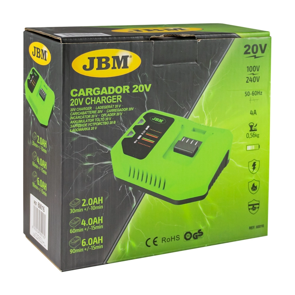 Incarcator pentru acumulatori JBM 60016, tensiune alimentare 20 V, capacitate 4 Ah, indicator de alimentare