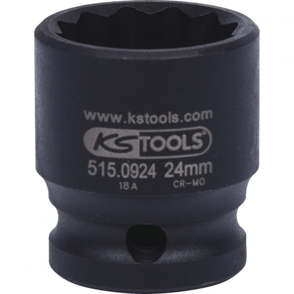 Cap cheie tubulara de impact KS TOOLS 515.0924, antrenor patrat 1/2 inch, deschidere cheie 24 mm, lungime 38 mm, otel crom molibden