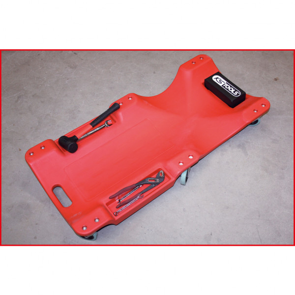 Pat de atelier KS TOOLS 500.8090, tetiera tapitata, 6 role transport, din material plastic, 1030x480x115 mm, rosu
