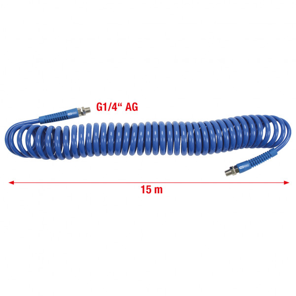 Furtun spiralat pentru aer comprimat KS TOOLS 515.3335, diametru 8 mm, lungime 15 m, cupla 1/4 inch, presiune maxima 12 bar, din poliuretan