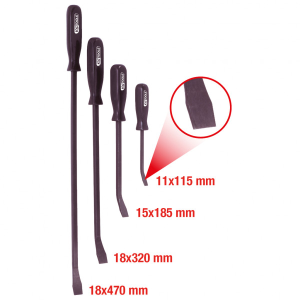 Set 4 leviere KS TOOLS 911.8100, grosime 11-18 mm, lungime 115-470 mm, otel crom molibden, maner plastic