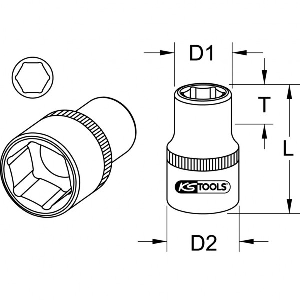 Cap cheie tubulara KS TOOLS 917.1212, antrenor patrat 1/2 inch, deschidere cheie 12 mm, lungime 38 mm, otel crom vanadiu
