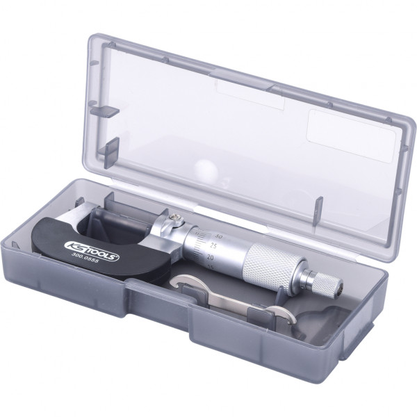 Micrometru KS TOOLS 300.0555, domeniu masurare 0-25 mm, lungime 130 mm, din otel inoxidabil, cutie plastic