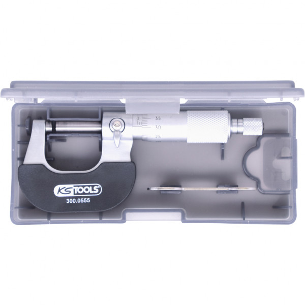 Micrometru KS TOOLS 300.0555, domeniu masurare 0-25 mm, lungime 130 mm, din otel inoxidabil, cutie plastic