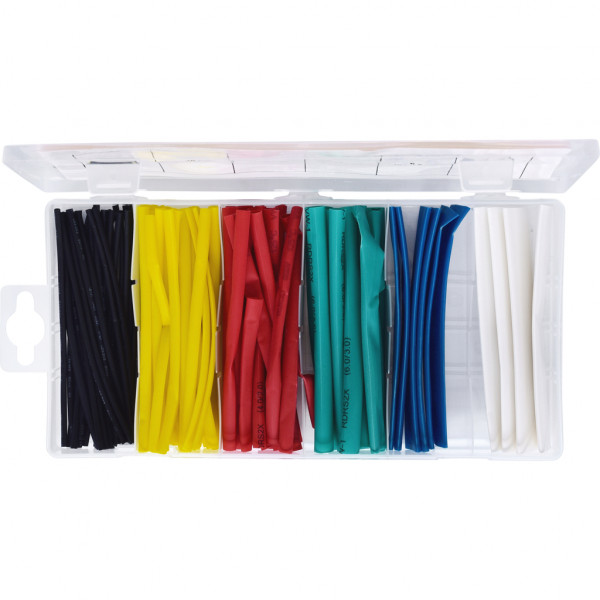 Set 100 tuburi termocontractabile KS TOOLS 970.0540, rata de contractie 2:1, diverse culori, cutie plastic
