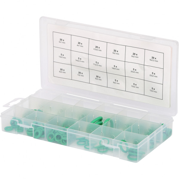Set 225 garnituri o-ring KS TOOLS 970.0260, cauciuc, HNBR, diametru interior 3-22 mm, cutie plastic