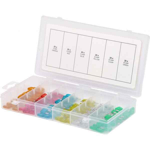 Set 120 mini sigurante fuzibile auto KS TOOLS 970.0280, 5-30A, aliaj de zinc, cutie plastic