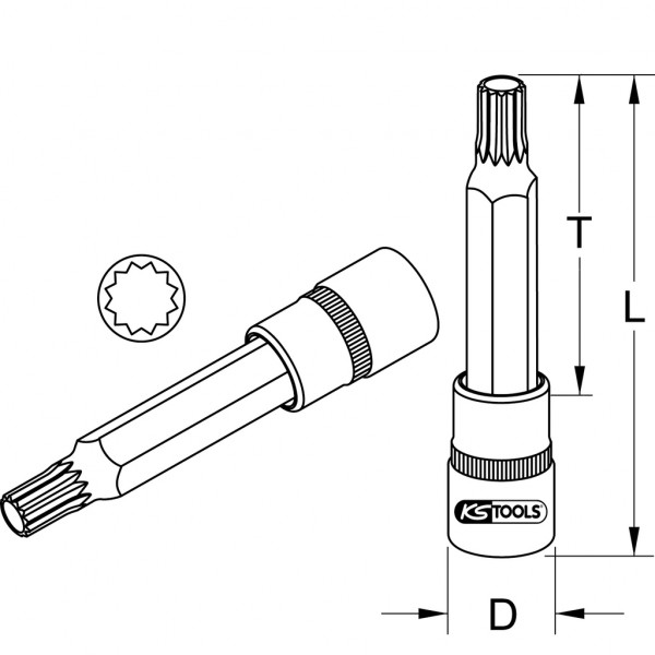 Cap cheie tubulara KS TOOLS 911.1352, antrenor patrat 1/2 inch, profil torx XZN, deschidere cheie M8, lungime 110 mm, otel crom vanadiu
