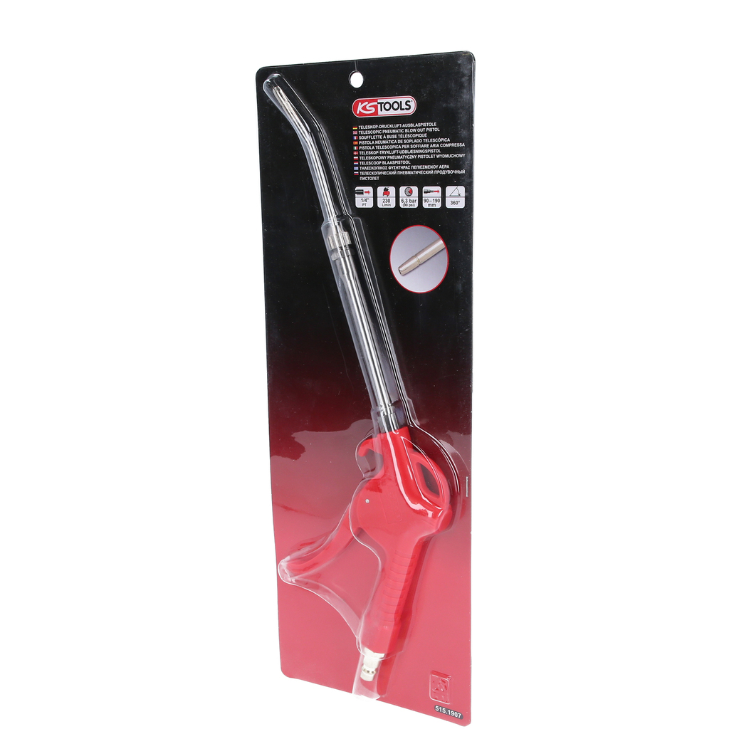 Pistol telescopic pentru suflat aer comprimat KS TOOLS 515.1907, lungime 65-280 mm, cupla 1/4 inch, presiune maxima 6.3 bar