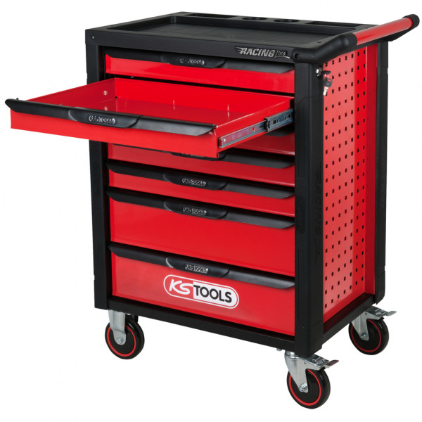 Carucior pentru atelier KS TOOLS RacingLine 826.0007, 7 sertare, capacitate incarcare 30 kg/sertar, culoare negru/rosu, 788 x 976 x 496 mm, fara scule
