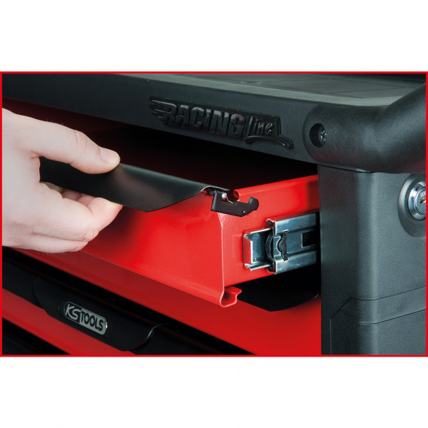 Carucior pentru atelier KS TOOLS RacingLine 826.0007, 7 sertare, capacitate incarcare 30 kg/sertar, culoare negru/rosu, 788 x 976 x 496 mm, fara scule