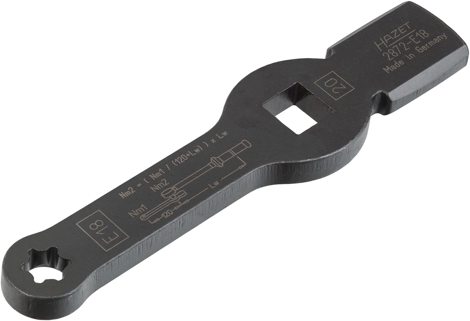 Cheie inelara de impact HAZET 2872-E18, lungime 215 mm, deschidere cheie E18, otel crom vanadiu