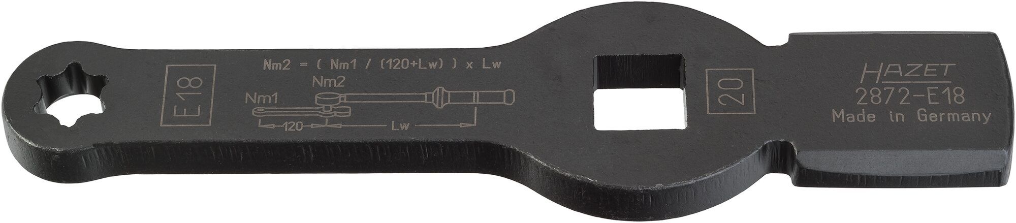 Cheie inelara de impact HAZET 2872-E18, lungime 215 mm, deschidere cheie E18, otel crom vanadiu