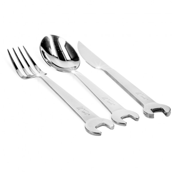 Set 3 tacamuri de masa KS TOOLS 11100, cutit, furculita, lingura, din otel inoxidabil, cromate